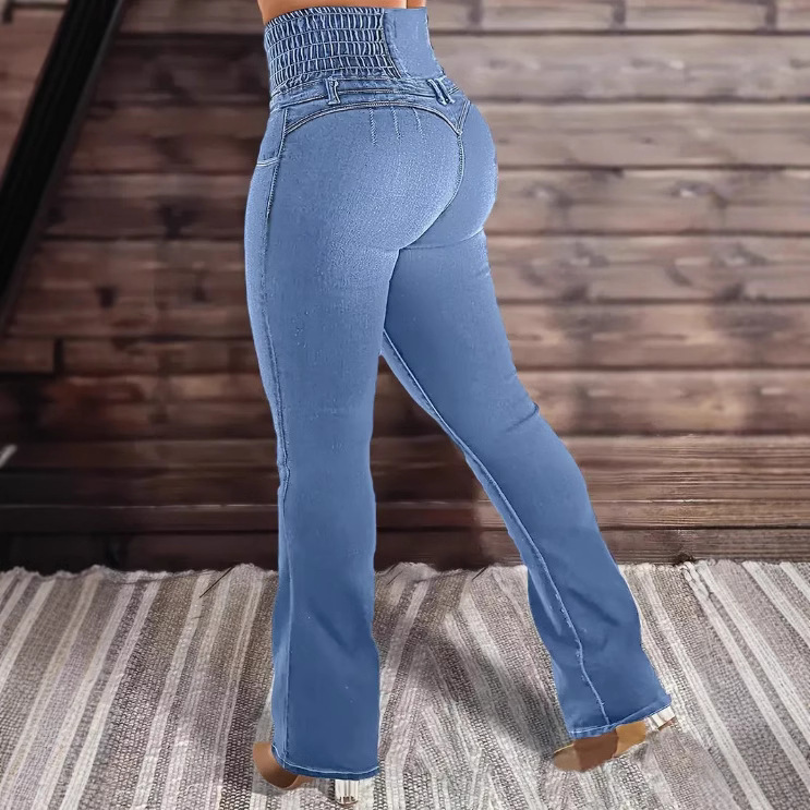 Jeans Acampanados de Tiro Alto para Mujer de Mezclilla de Algodón y Poliéster, Elásticos, para Uso Casual image 4