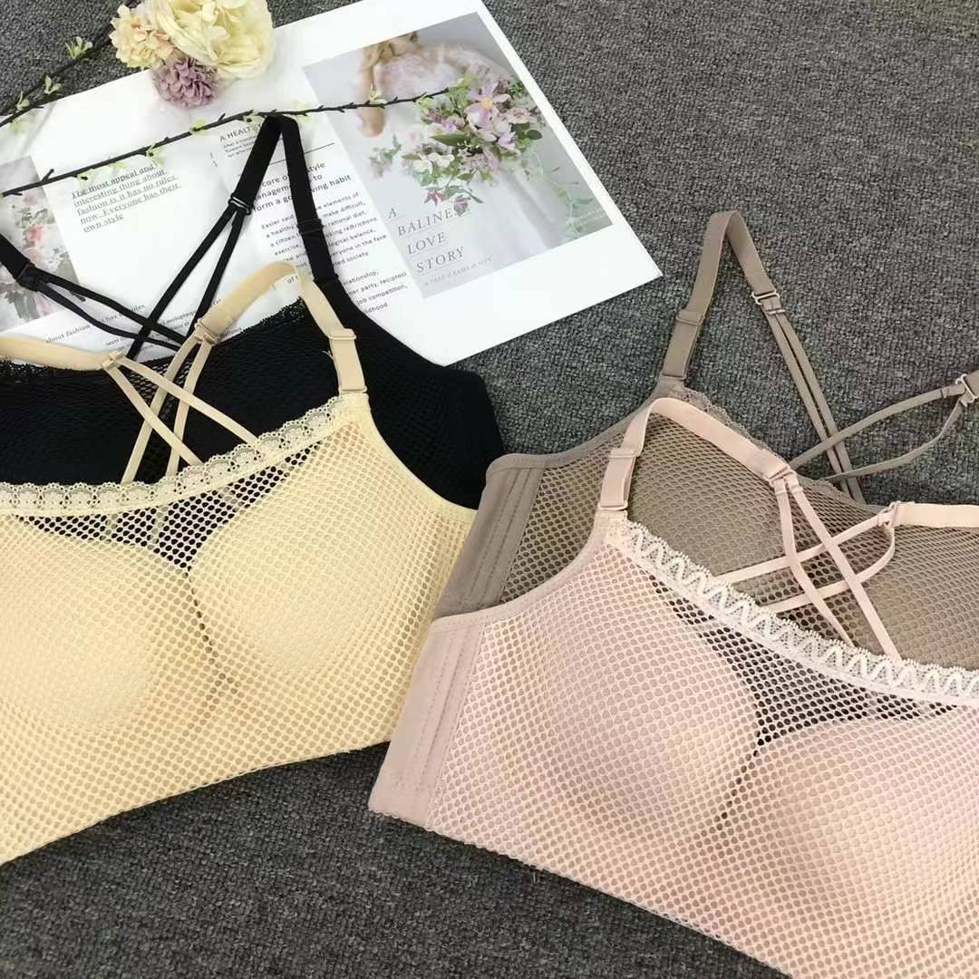 Nuevo sujetador de pecho de moda de encaje jacquard transpirable y cómodo ajuste lateral de pecho de tres filas de botones ropa interior para mujeres