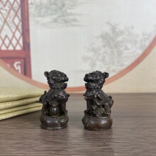 仿古玩收藏铜合金狮一对宫门狮子吉祥鼓狮对狮小号铜狮子桌面摆件