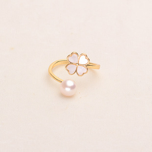 Tilian Pearl Natural Freshwater Pearl Ring 7-8mm Steamed Bread Round Clover Pearl Ring 14K Gold Injection