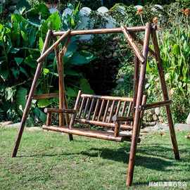 户外阳台花园家庭室外实木制摇椅秋千木头双人吊子椅防腐木质千秋
