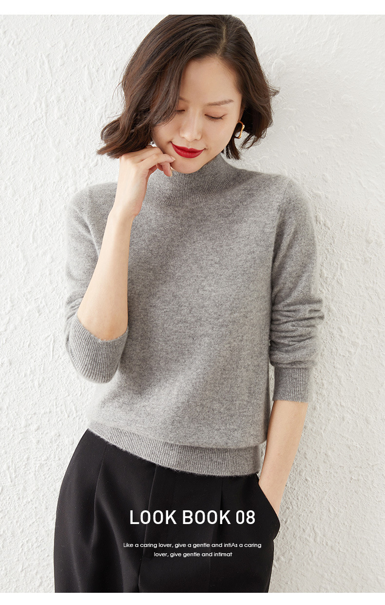 New autumn and winter collection: Semi-high-neck wool sweater, solid color pullover base layer for women, short thickened sweater for women, paired with knitted sweater pic 32