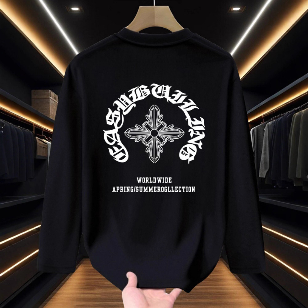 Men's High-End Streetwear Long Sleeve T-Shirt Heavyweight Pure Cotton Autumn Winter Base Layer Top Cool Stylish American Brand_voghion.com