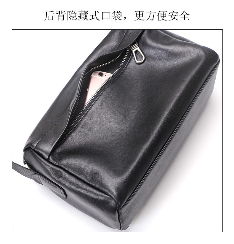 Túi đeo chéo nam da bò thuần phong cách tối giản, túi gối nhỏ 29×11×17 cm — Màu đen chi tiết 7