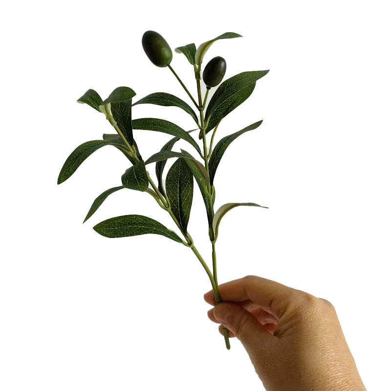 Manufacturer Wholesale Artificial Single Olive Branch Green Artificial 2-Prong Olive Leaf Accessories Artificial Plant Home Cross-Border