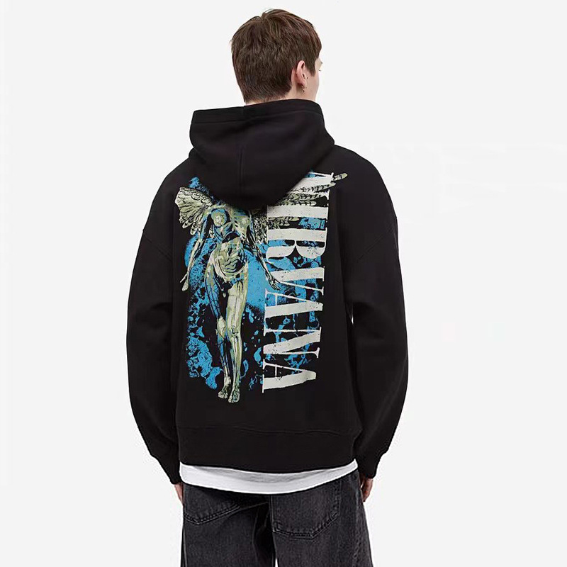 American NIRVANA Nirvana Angel Print fleece-lined Hoodie Men's and Women's Loose Casual Couple Sweater INS American NIRVANA Nirvana Angel Print fleece-lined Hoodie Men's and Women's Loose Casual Couple Sweater INS