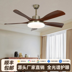 原木风吊扇灯2025年新款大风力餐厅风扇灯家用静音直扇灯中山灯具