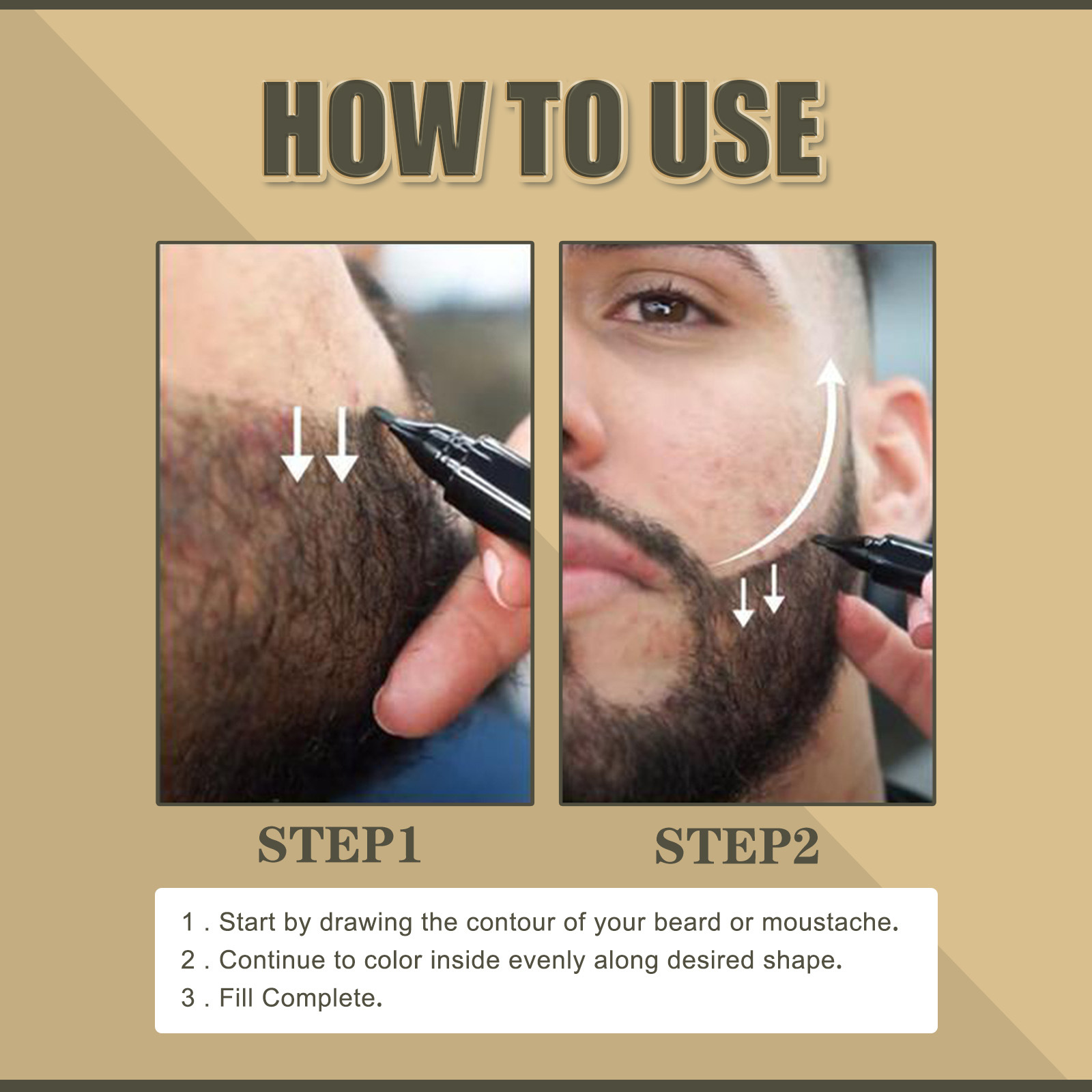 Vodotěsný kartáč na vousy East Moon pro muže s perem Barb Shape Filler Pen_voghion.com