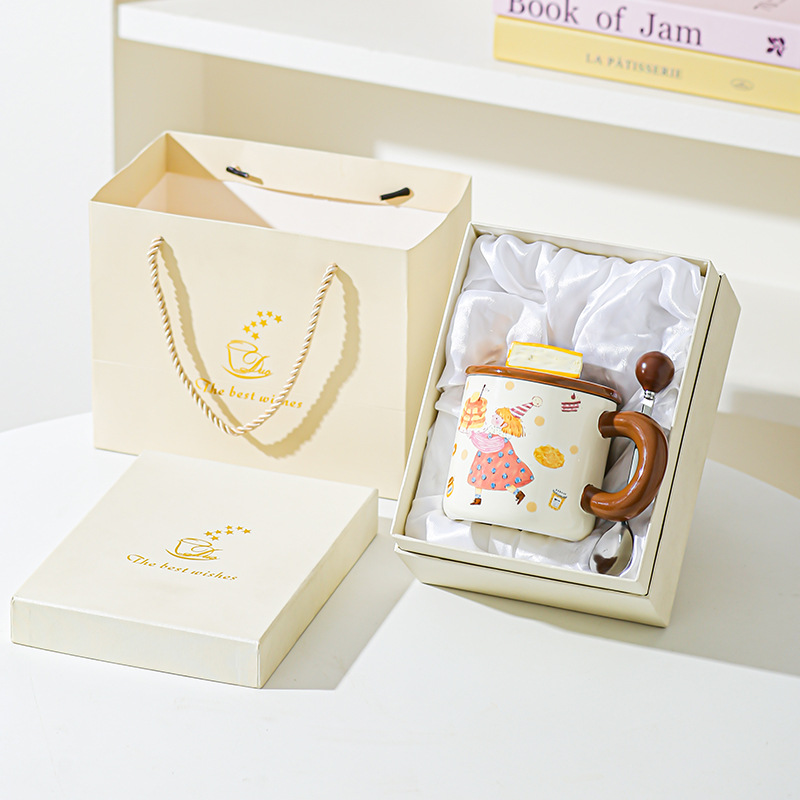 Pan de postre para niños y niñas tazas de cerámica tazas de pareja tazas de agua con tazas lindas cubiertas esmaltadas para dar chicas