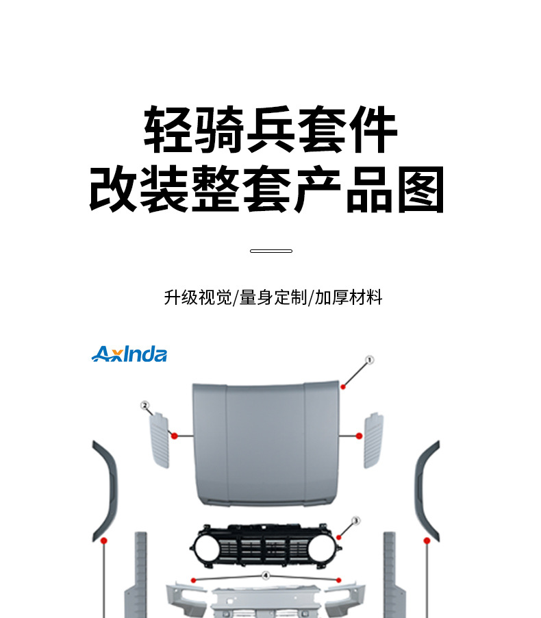 Chery ICAR V23 exterior kit, front and rear bumpers, side skirts, rear spoiler, front grille, light cavalry body kit, custom modification accessories