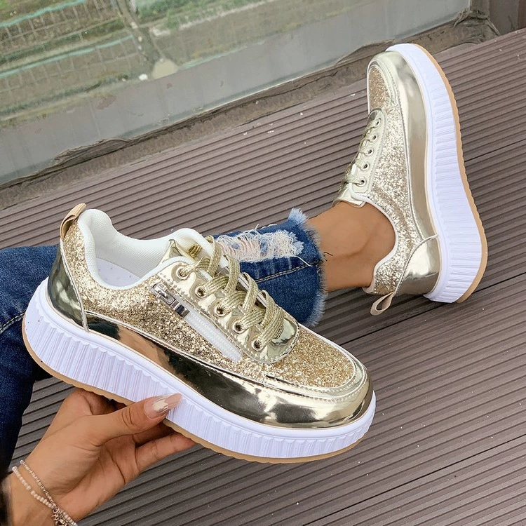 Внешняя торговля спортивная обувь на толстой подошве женская весна и осень 2025 новая дышащая обувь с блестками 43 больших размеров модная легкая повседневная обувь