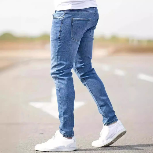 Amazon 2024 Cross-Border European and American Men's Mini Foot Elastic Hole Denim Tight Jeans Men's Jeans