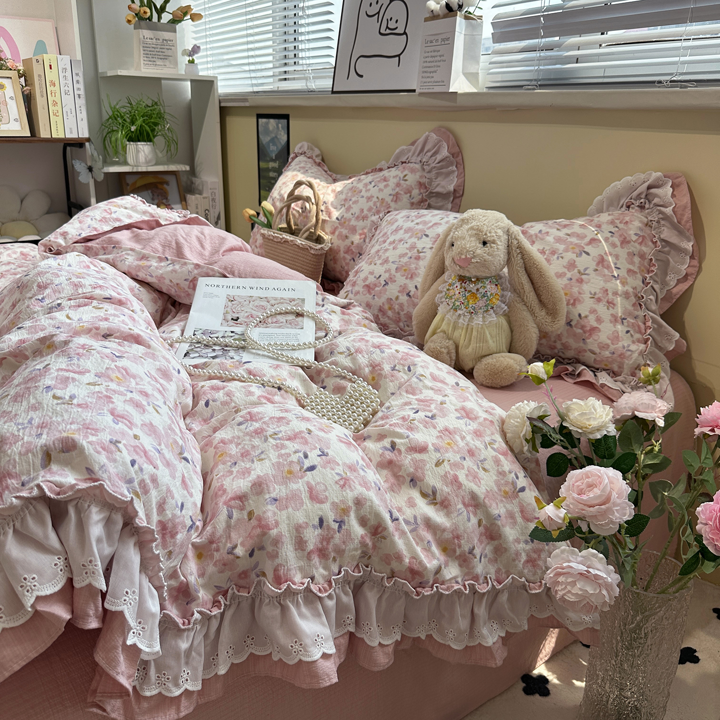 Parure de lit vintage en coton dentelle style bohème chic_voghion.com