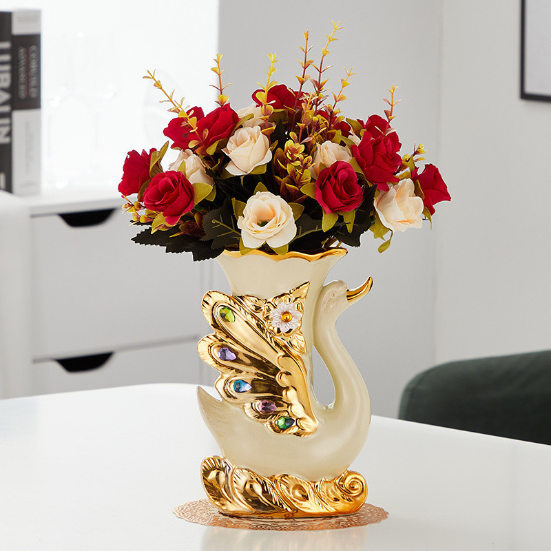 백조 꽃병 왼쪽 + 빨간 장미