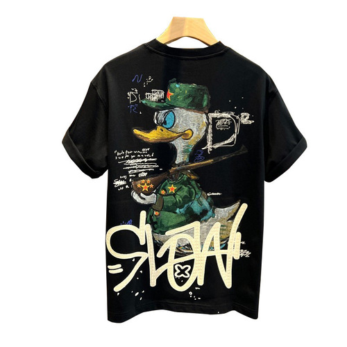 Cartoon printed short-sleeved t-shirt Men's summer fashion trend all-matching casual American fashion brand round-collar base shirt