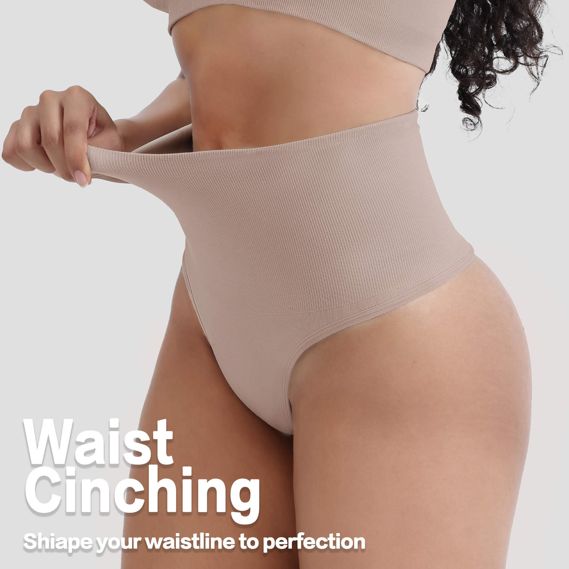 77g Weight Solid Color Hip Lifting Belly Contracting High Waist Thong Shaping Underwear