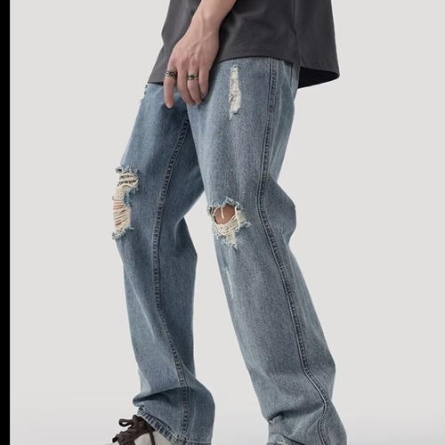Men's Loose Straight Leg Fall American Wash Retro Cool Streetwear Design Sensibility Jeans
