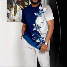 跨境非洲男士圆领休闲普通基础大众  夏季短袖T恤长裤套装