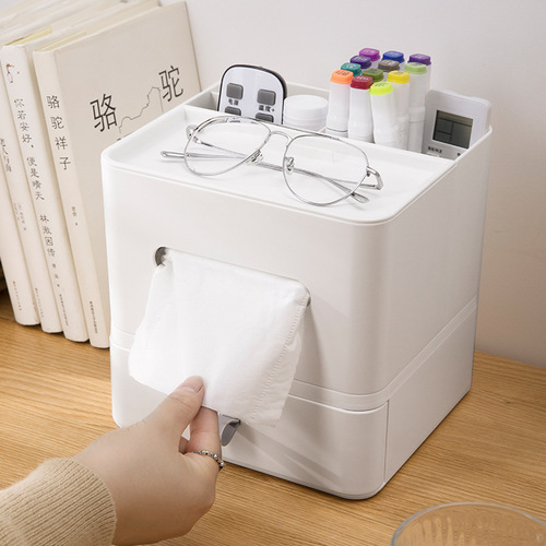 Home living room simple tissue box with drawer office desktop multifunctional paper box cosmetics plastic storage box