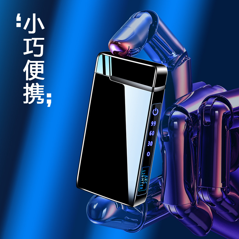 TikTok cigarrillo electrónico más ligero personalidad creativa de los hombres de moda Nuevo de doble arco de gas-eléctrico de doble uso a prueba de viento encendedor de carga de iluminación