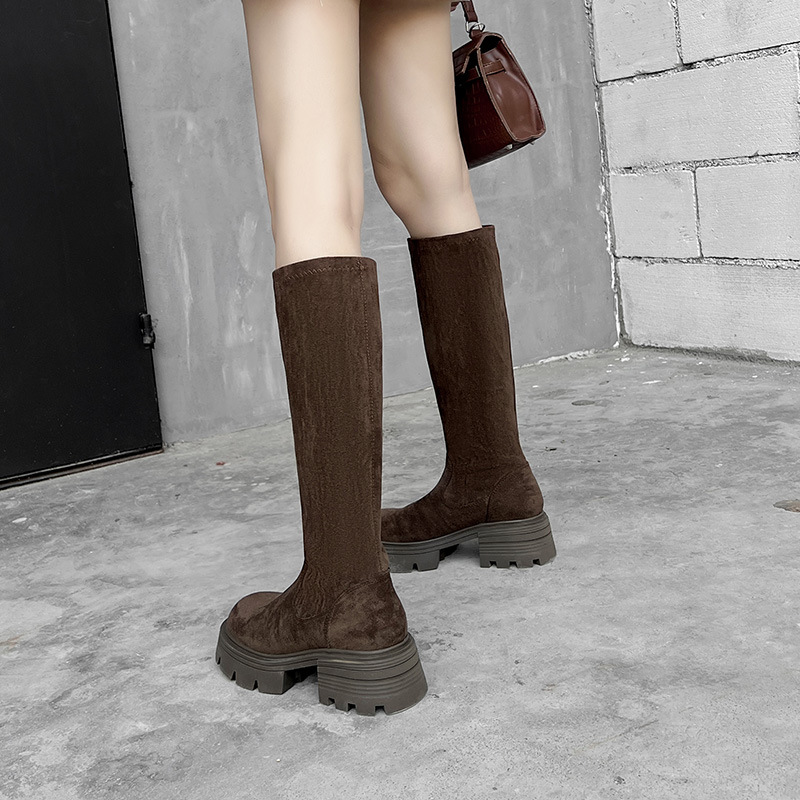 2024 neue Samtstiefel für Damen, Frühling und Herbst, neue Ärmel für Freizeit, Mode, dicke Sohle, hohe Röhre, Plüsch, lange Stiefel für Kinder_voghion.com