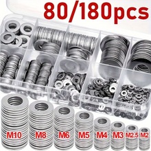 跨境批发80/180pcs金属平垫片盒装304平垫圈不锈钢平垫圈组合套装