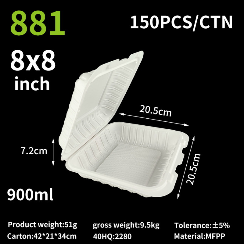 Cajas desechables para llevar comida, de 6, 8 y 9 pulgadas, blancas, de MFPP, para hamburguesas, de calidad de exportación, con carbonato de calcio, para almuerzos.