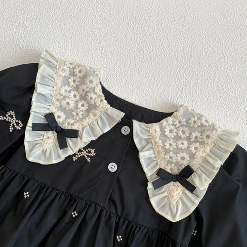 INS Fall Outfit Sister Skirt Baby Doll Collar Lace Embroidered Girls' Long Sleeve Climbing Suit Stylish Children's Dress Outing Dress