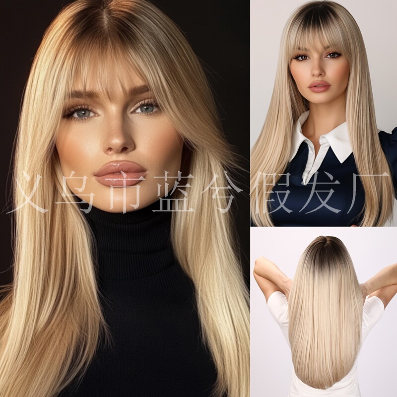 Cross-border e-commerce European and American popular Golden Brown Gradient curly bangs wig TikTok Amazon popular wig Cross-border e-commerce European and American popular Golden Brown Gradient curly bangs wig TikTok Amazon popular wig