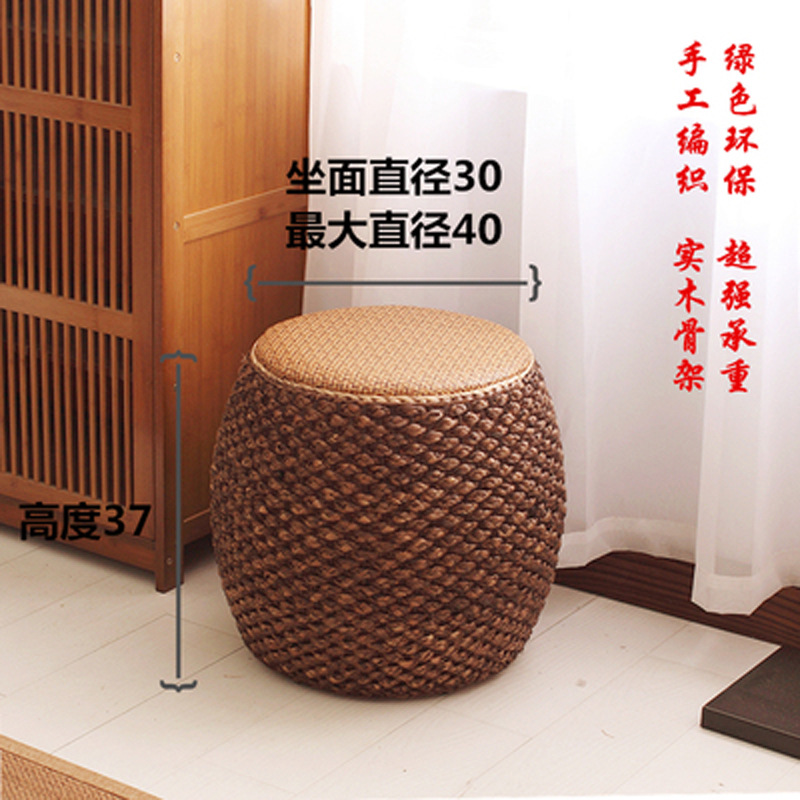 Taburete bajo de ratán taburete redondo taburete de paja sofá mesa de café taburete hogar sala de estar de madera maciza banco pequeño zapato cambio taburete muelle