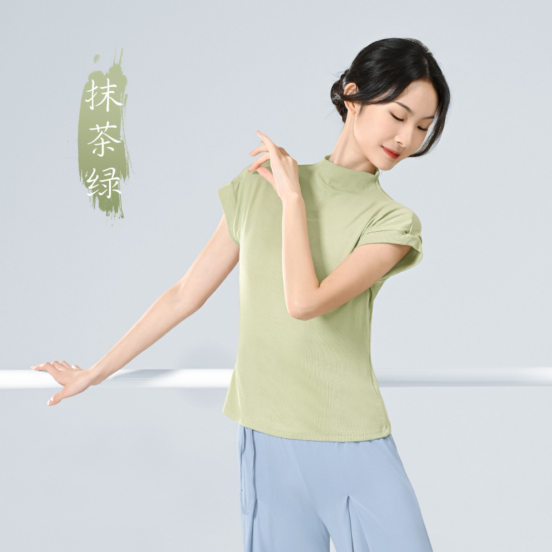 Ropa de práctica de danza moderna tops de las mujeres nuevo profesor cuello alto punto manga corta danza entrenamiento al aire libre ropa corporal