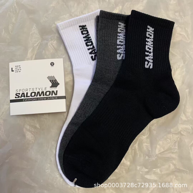 Salomon Salomon Outdoor Socks Sports Mid-Calf Socks Simple Black and White Gray Casual Student Socks All Year Round