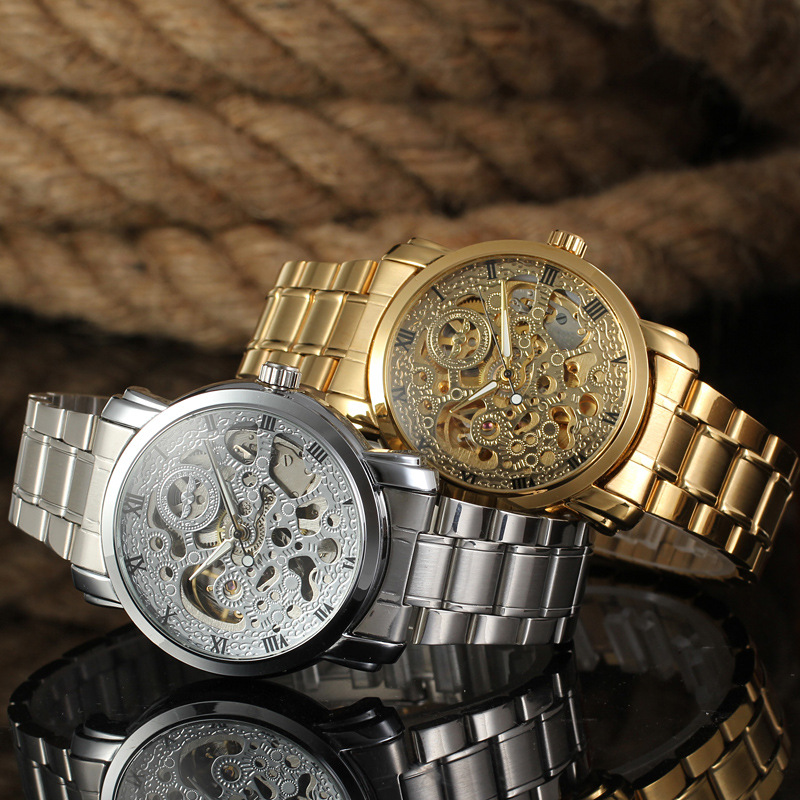 T-WINNER8047 nueva correa de acero hueco mecánico automático moda hombres reloj negocios