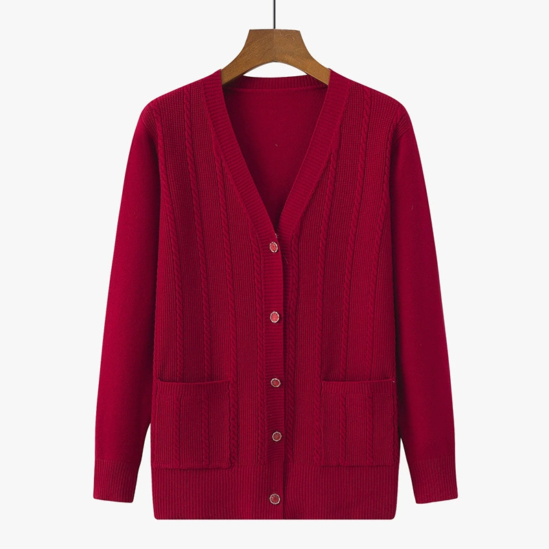 Мама одеваются осенью и зимой новый трикотажный кардиган с V-образным вырезом