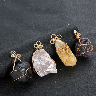 Cross-border Hot-selling Natural Raw Stone Pendant Handmade Winding Twist Necklace Irregular Crystal Stone Head Jewelry Foreign Trade