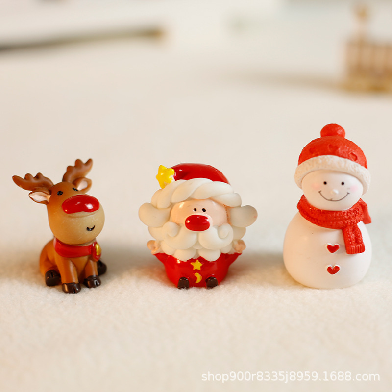 サンタクロース公仔ヘラジカ雪だるま樹脂小置物クリスマス装飾品砂盤微景観ミニ置物|undefined