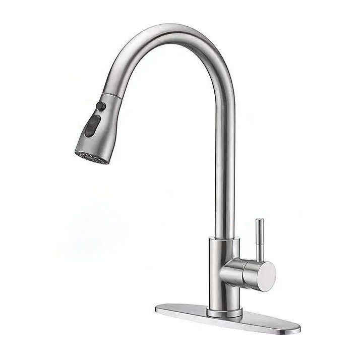 Cross-Border Kitchen and Bathroom Sink Faucet Pull-Out Type Hot and Cold Water Mixer for Sink Basin, Universal Stainless Steel Wall-Mounted Swivel