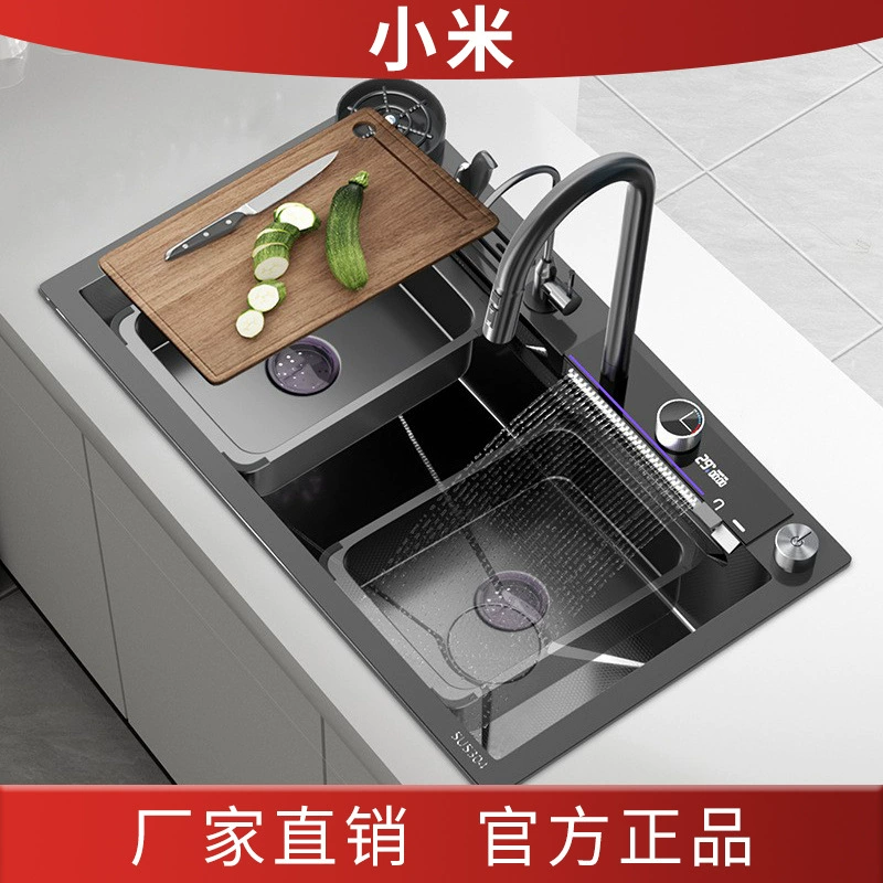 小米 NanoWaterfall Digital Display Large Single Tank 304 Stainless Steel Sink Kitchen Household Dishwasher Thickened Under Table Wash