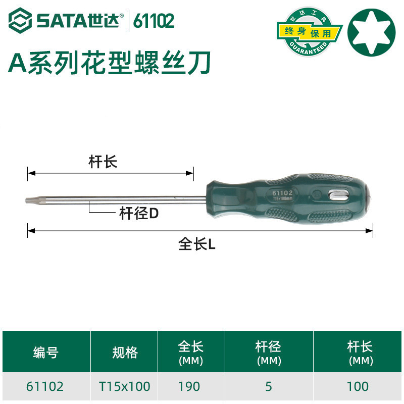 Shida Tools ドライバー 自動車修理専用 クロス型 工業用グレード フラット口 小型トルクスドライバー 62312|undefined