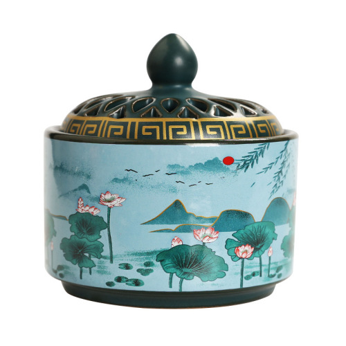 Creative ceramic plate incense burner indoor incense repellent incense cone incense burner ancient rhyme incense burner wholesale sandalwood mugwort incense ornaments