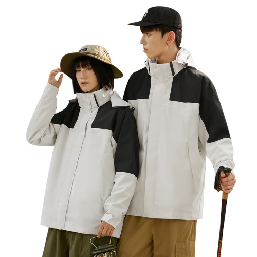 Mountain style jacket for men and women outdoor autumn and winter camping waterproof color matching trendy brand detachable three-in-one mountaineering two-piece set