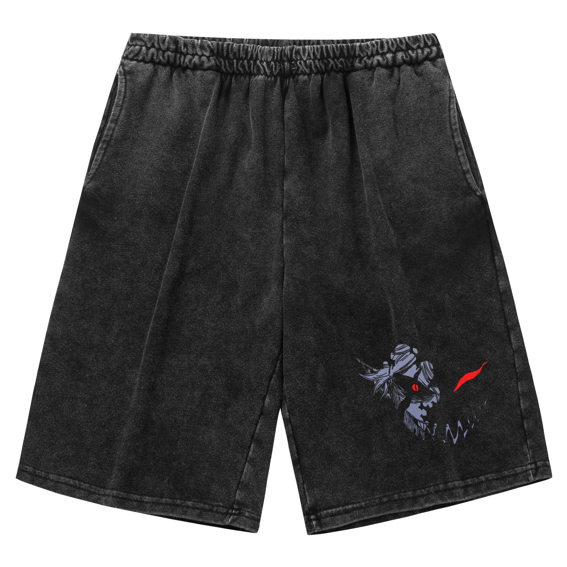 Pantalones cortos retro viejos lavados transfronterizos Trébol de cuatro hojas negro Black Clover venta caliente estampado casual deportes