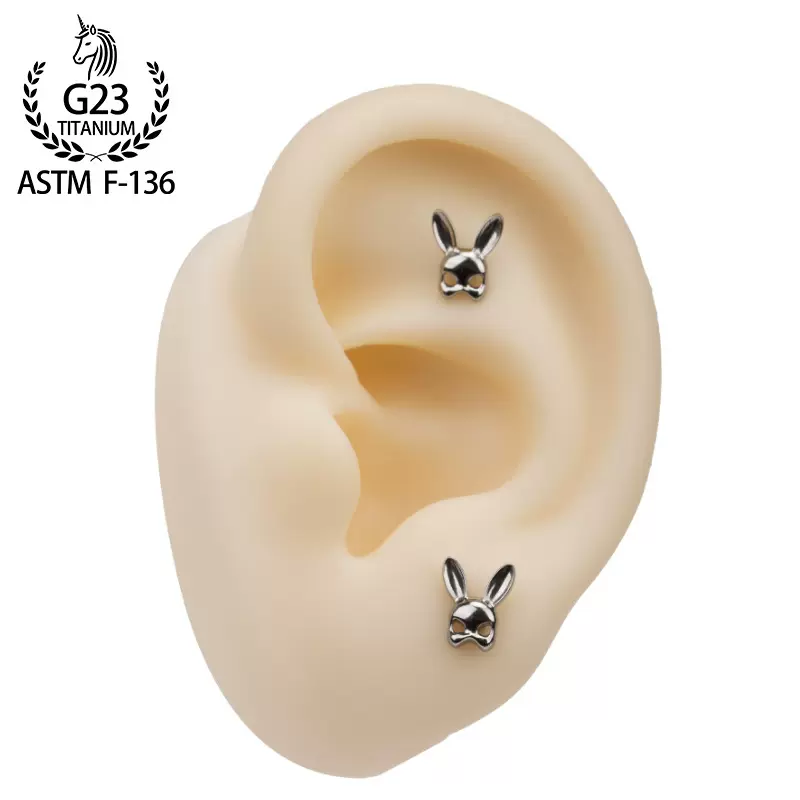 ASTM-F136钛合金面具兔子耳钉0.9牙耳骨钉唇钉穿刺饰品替换头耳饰