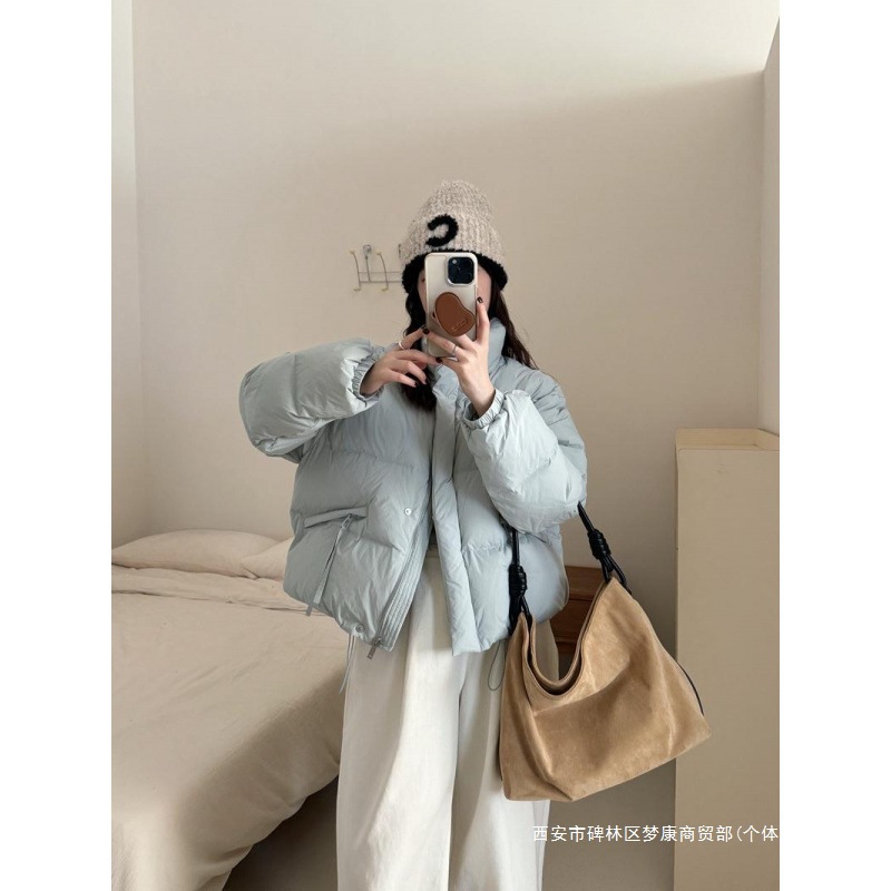 跨境欧洲站2025冬鹅绒服女短款小个子立领白鹅绒外套90绒子含量显