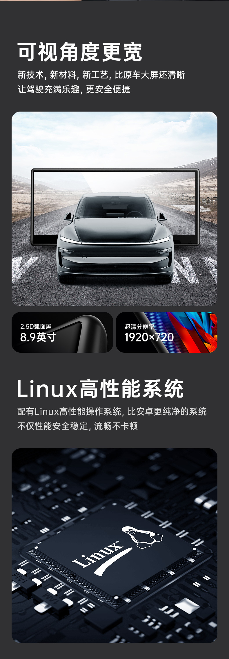 Suitable for Tesla Model 3/Y 8.9inch Car Dashboard Dual-Core Independent Air Vent That Supports Multiple Languages