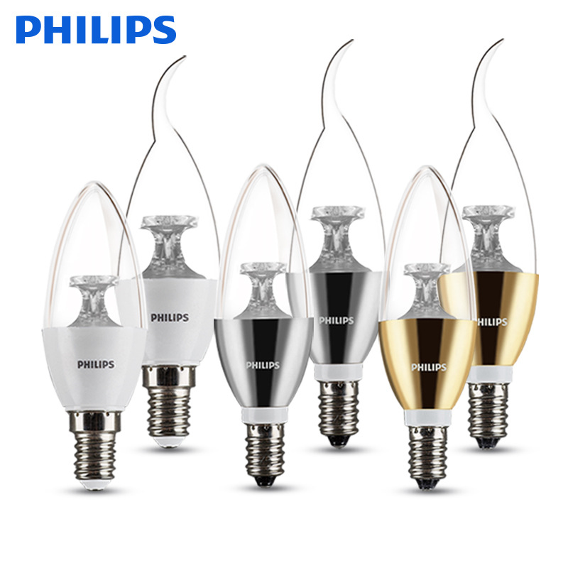 Philips Led Candle Lamp Energy-Saving Lamp Tip Bulb E14 3W Crystal Lamp Replacement Special Led Bulb Light Source 10 Pieces