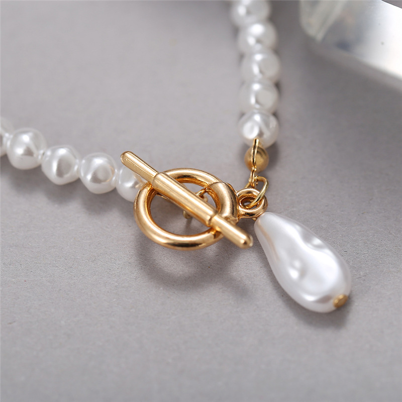 wholesale fashion pearl pendant OT buckle stitching alloy necklace Nihaojewelry