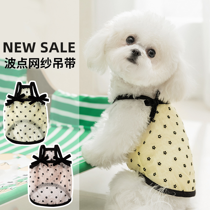 Perro de verano transpirable delgado agujero punto de onda malla de arco de malla de arco perro pequeño y mediano gato ropa de perro