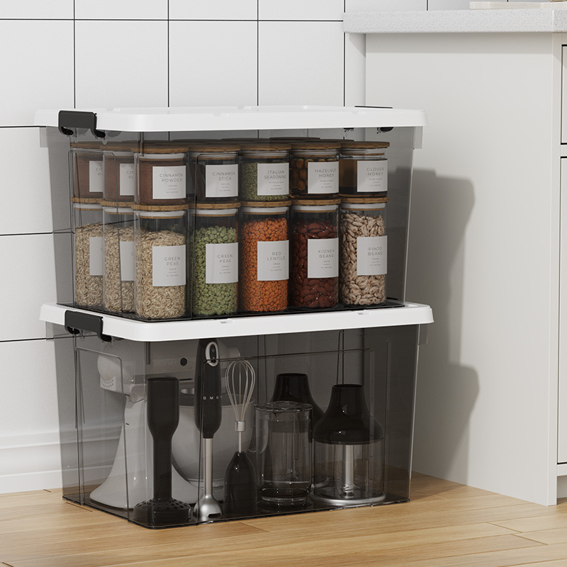 Caja de almacenamiento de plástico, ropa para el hogar, caja de almacenamiento transparente extra grande, caja de almacenamiento portátil de juguete al por mayor