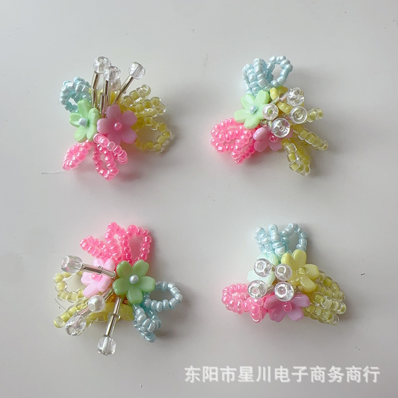 Pastel Color Scheme with Small Butterfly Flowers, Handmade Woven Hole Shoes, Flower Beads, Clothing Decoration, Children's Hair Accessories